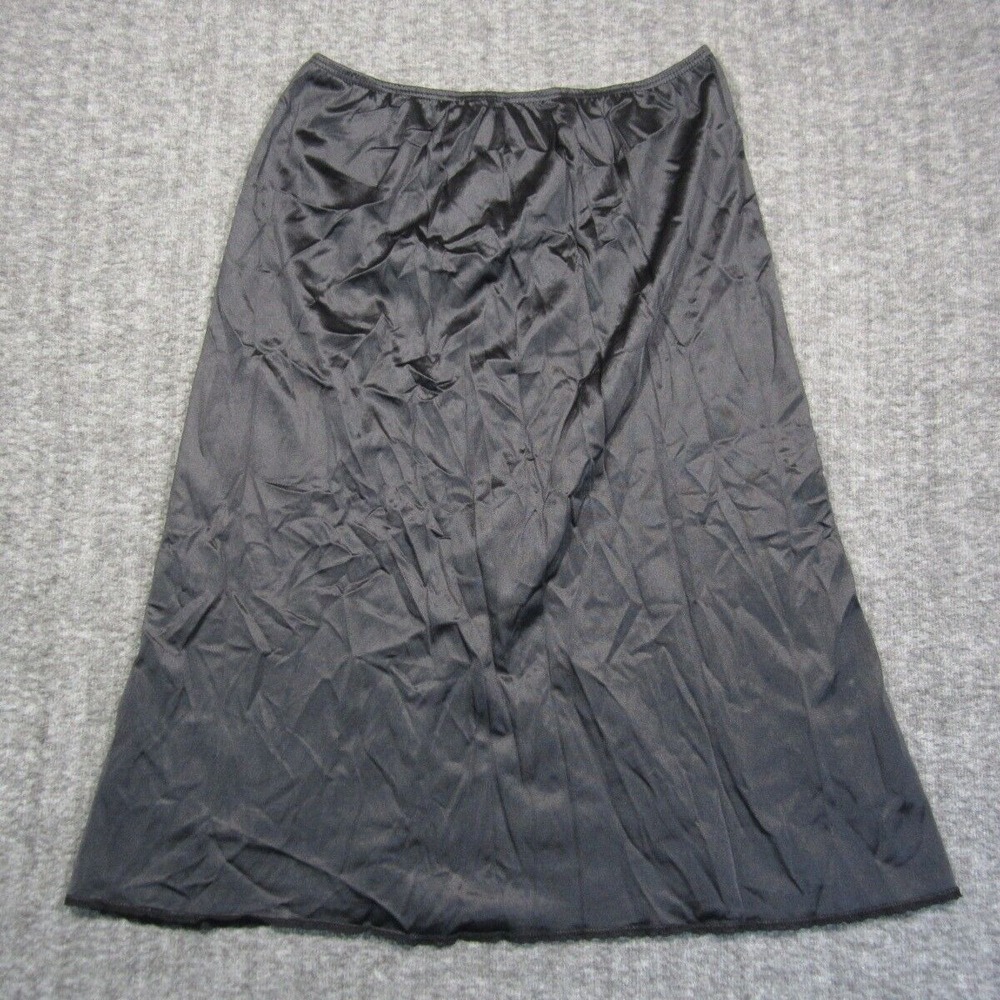 Vtg Vassarette Half Slip Skirt S‎ Black Nylon Lace Trim Back Slit Lingerie 90s